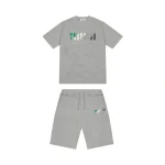 TRAPSTAR CHENILLE DECODED SHORT ZESTAW - SZARO-ZIELONY