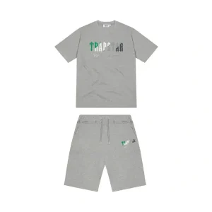 TRAPSTAR CHENILLE DECODED SHORT ZESTAW - SZARO-ZIELONY