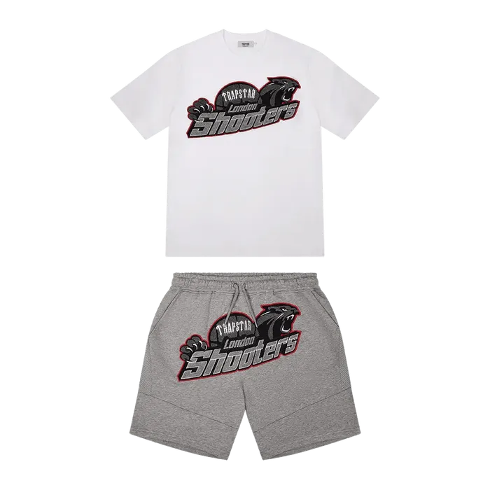 TRAPSTAR SHOOTERS SHORT SET - WHITE GREY RED TRAPSTAR SHOOTERS SHORT ZESTAW - BIAŁO-SZARY-CZERWONY