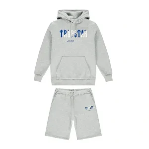 Trapstar Chenille Decoded Hoodie Short Set - Szary, Olśniewający Niebieski