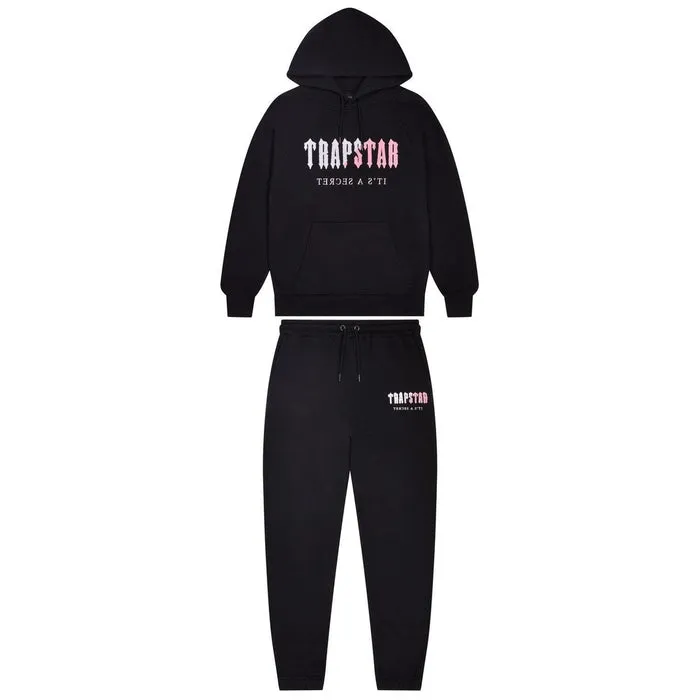 Trapstar Decoded Chenille Hooded Tracksuit - Black Pink Dres Trapstar Decoded Chenille z kapturem - czarno-różowy