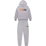 Dres Trapstar Decoded Chenille z kapturem - szaro-pomarańczowy
