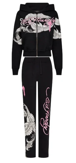 Trapstar X Ed Hardy damski czarno-różowy dres-5